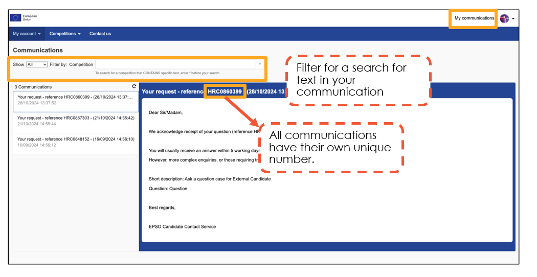 my communication menu