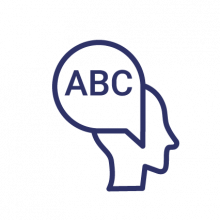 Head with a talking bubble containing the letters ABC